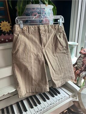 Y2K Jessica Beige Striped Linen Blend Bermuda Shorts Women’s Size 4 Preppy